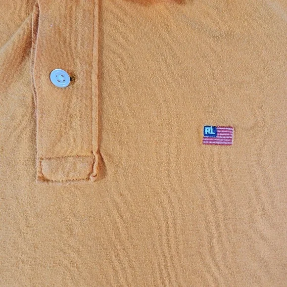 Vintage Polo Jeans Co Ralph Lauren Orange Polo Shirt Men's Medium American Flag - Picture 3 of 7